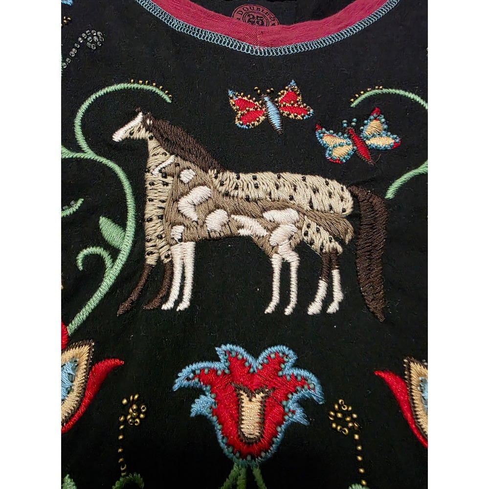 Double D Ranch Western Embroidered Horse Fringe Long Sleeve Top Black Small - Picture 11 of 12